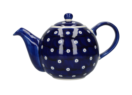 LONDON POTTERY OUT OF THE BLUE GLOBE TEAPOT WITH STRAINER, STONEWARE, NAVY BLUE CIRCLES DESIGN, 4 CUP (900 ML)