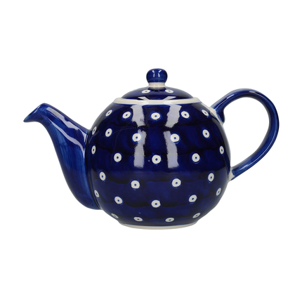 LONDON POTTERY OUT OF THE BLUE GLOBE TEAPOT WITH STRAINER, STONEWARE, NAVY BLUE CIRCLES DESIGN, 4 CUP (900 ML)