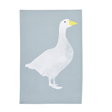KITCHENCRAFT 'GOOSE' 100% COTTON PRINTED BIRD TEA TOWELS, 70 X 47 CM - GREY / WHITE (SET OF 2)
