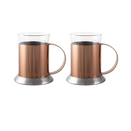 LA CAFETIERE SET OF 2 COPPER-FINISH GLASS CUPS, 200ML (7 FL OZ)