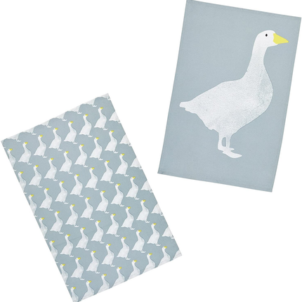 KITCHENCRAFT 'GOOSE' 100% COTTON PRINTED BIRD TEA TOWELS, 70 X 47 CM - GREY / WHITE (SET OF 2)