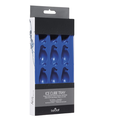 BARCRAFT KCBCICEPENG SILICONE ICE CUBE TRAY WITH NOVELTY PENGUIN MOULDS, BLUE, 26 X 12CM