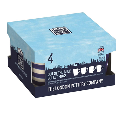 LONDON POTTERY OUT OF THE BLUE TULIP COFFEE CUPS / TEA MUG SET WITH ASSORTED PATTERNED DESIGNS, STONEWARE, NAVY BLUE, 280 ML (4 PIECES)