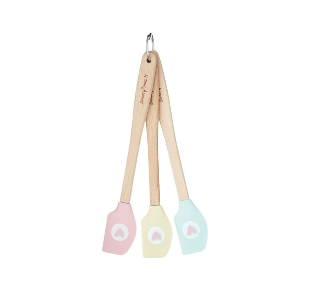 KITCHENCRAFT SWEETLY DOES IT SMALL SILICONE SPATULAS FOR BAKING, FLORAL DESIGN, 3 PIECE MINI SPATULA SET