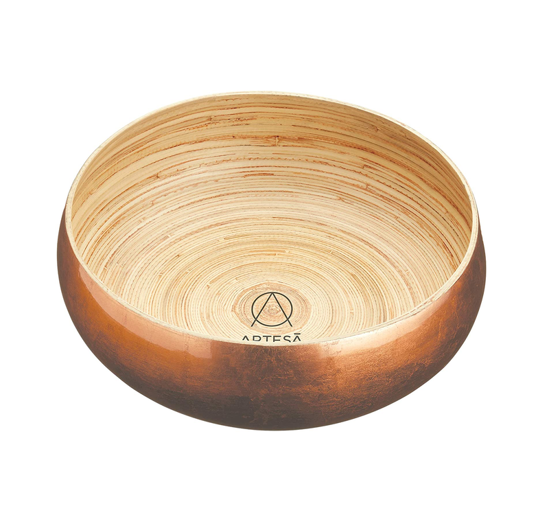 Artesà Copper Finish Bamboo Serving Bowl, 26cm, Labelled