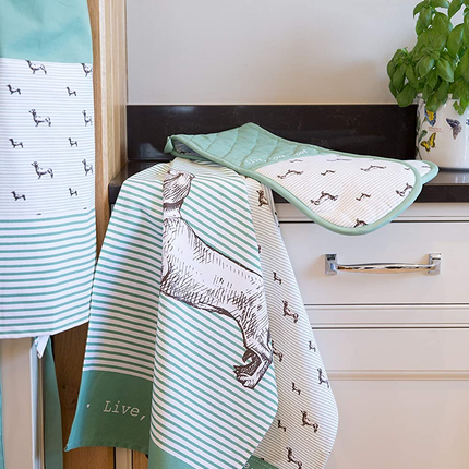 KITCHENCRAFT TEA TOWELS SET, WHITE/SAGE GREEN, PACK OF 2