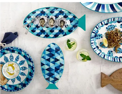 MAXWELL & WILLIAMS REEF 42CM X 26CM OVAL SHAPED CERAMIC BOWL SERVINGWARE BLUE