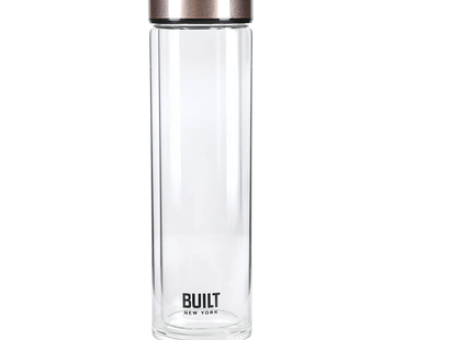 BUILT TIEMPO INSULATED GLASS WATER BOTTLE, BPA FREE BOROSILICATE GLASS / STAINLESS STEEL FLASK, ROSE GOLD, 450ML