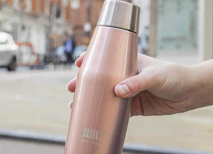 BUILT APEX INSULATED WATER BOTTLE W/ LEAKPROOF PERFECT SEAL LID, SWEATPROOF 100% REUSABLE BPA FREE 18/10 STAINLESS STEEL FLASK, ROSE GOLD, 330 ML