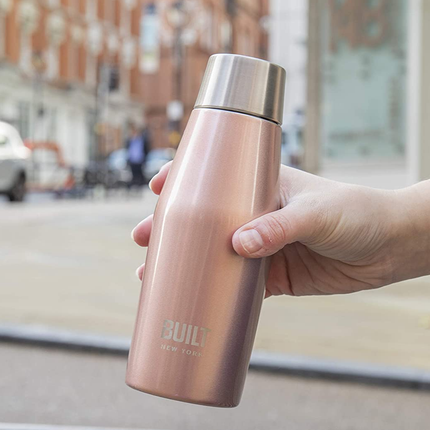 BUILT APEX INSULATED WATER BOTTLE W/ LEAKPROOF PERFECT SEAL LID, SWEATPROOF 100% REUSABLE BPA FREE 18/10 STAINLESS STEEL FLASK, ROSE GOLD, 330 ML