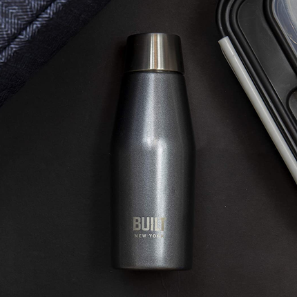 BUILT APEX INSULATED WATER BOTTLE W/ LEAKPROOF PERFECT SEAL LID, SWEATPROOF 100 PERCENT REUSABLE BPA FREE 18/10 STAINLESS STEEL FLASK, CHARCOAL, 330ML