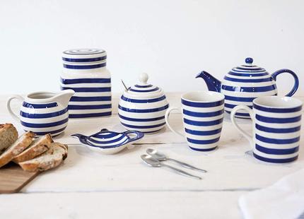 LONDON POTTERY JY18LT02 OUT OF THE BLUE GLOBE TEAPOT WITH STRAINER, STONEWARE, NAVY BLUE STRIPE DESIGN, 4 CUP (900 ML)