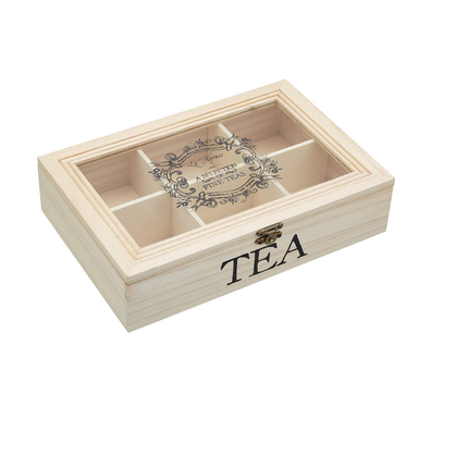 KITCHENCRAFT LE™XPRESS WOODEN TEA CHEST, 6 COMPARTMENTS, 26 X 17 X 6 CM