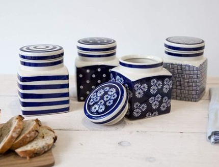 LONDON POTTERY CERAMIC STORAGE CANISTERS JAR CADDIES IN 3 BLUE & WHITE DESIGNS CREATIVE TOPS