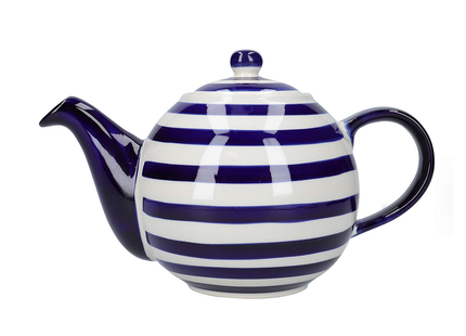 LONDON POTTERY JY18LT02 OUT OF THE BLUE GLOBE TEAPOT WITH STRAINER, STONEWARE, NAVY BLUE STRIPE DESIGN, 4 CUP (900 ML)