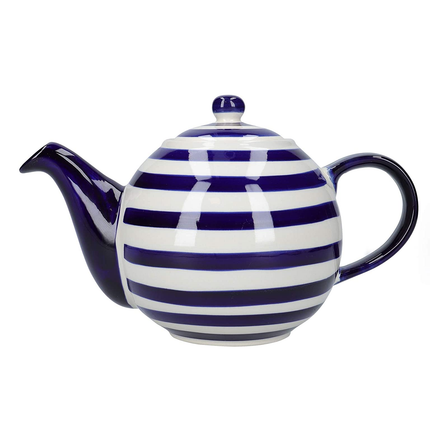 LONDON POTTERY JY18LT02 OUT OF THE BLUE GLOBE TEAPOT WITH STRAINER, STONEWARE, NAVY BLUE STRIPE DESIGN, 4 CUP (900 ML)
