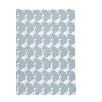 KITCHENCRAFT 'GOOSE' 100% COTTON PRINTED BIRD TEA TOWELS, 70 X 47 CM - GREY / WHITE (SET OF 2)