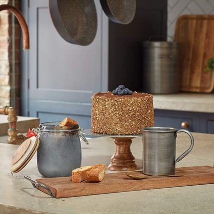 INDUSTRIAL KITCHEN MANGO WOOD FOOTED CAKE STAND, 19X10CM, TAGGED