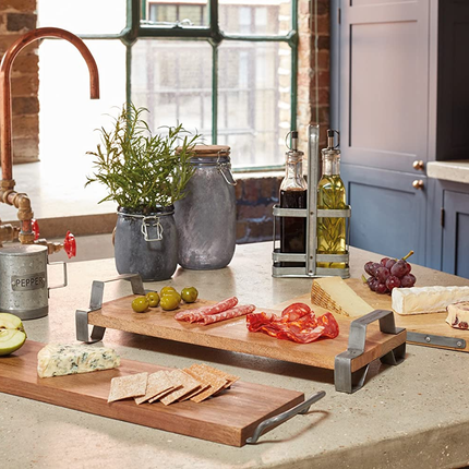 KITCHENCRAFT INDUSTRIAL KITCHEN VINTAGE-STYLE CRUET SET WITH GALVANISED STEEL BOTTLE STAND, 13 X 7 X 28 CM (5" X 2.5" X 11")