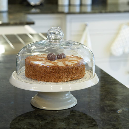 KITCHEN CRAFT 29 CM CLASSIC COLLECTION CERAMIC CAKE STAND WITH DOMED GLASS LID IN GIFT BOX