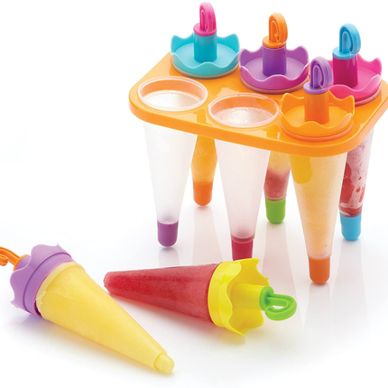 KITCHENCRAFT ICE LOLLY MOULD WITH 6 REUSABLE UMBRELLA STYLE STICKS, PLASTIC, MULTI COLOUR
