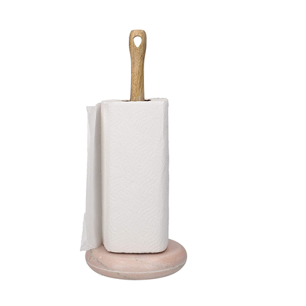 KITCHENCRAFT SERENITY KITCHEN TOWEL HOLDER, MANGO WOOD/MARBLE, BROWN/PINK, 15 X 36 CM