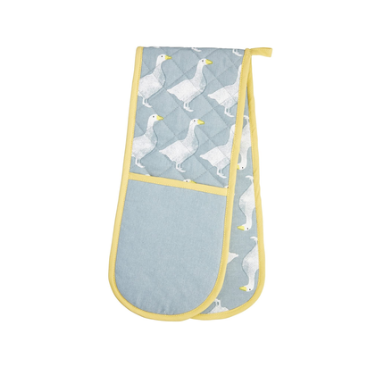 KITCHENCRAFT 100% COTTON 'GOOSE' ANIMAL-THEMED DOUBLE OVEN GLOVES, 86 X 18 CM (34" X 7") - GREY / WHITE