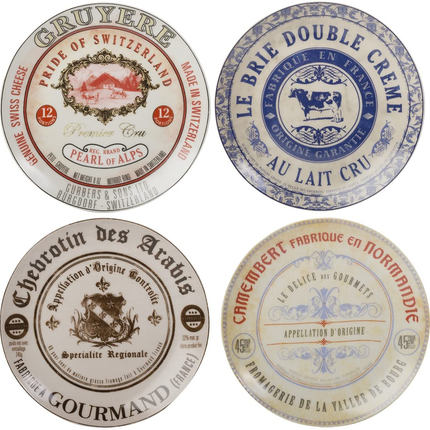 GOURMET CHEESE  SET OF 4 CERAMIC SIDE PLATES BY CREATIVE TOPS, 19.1 CM (7½")