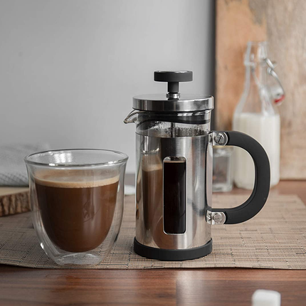 LA CAFETIèRE MINI CAFETIERE GIFT SET WITH DOUBLE WALL COFFEE GLASS & 1 CUP FRENCH PRESS, STAINLESS STEEL / BOROSILICATE GLASS, 2 PIECES IN BOX