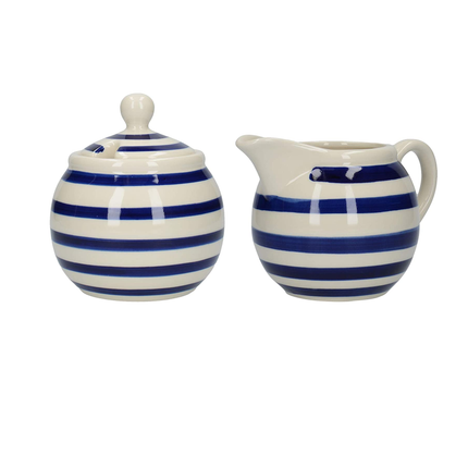 LONDON POTTERY JY18LT47 MILK JUG AND SUGAR BOWL SET WITH STRIPED DESIGN, STONEWARE