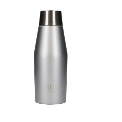 BUILT APEX INSULATED WATER BOTTLE W/ LEAKPROOF PERFECT SEAL LID, SWEATPROOF 100 PERCENT REUSABLE BPA FREE 18/10 STAINLESS STEEL FLASK, SILVER, 330ML