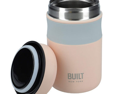 BUILT DOUBLE WALL VACUUM INSULATED FOOD FLASK FOR HOT AND COLD FOODS, STAINLESS STEEL, PALE PINK, 490 ML