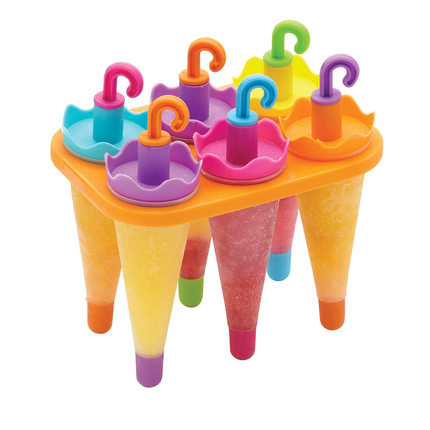 KITCHENCRAFT ICE LOLLY MOULD WITH 6 REUSABLE UMBRELLA STYLE STICKS, PLASTIC, MULTI COLOUR