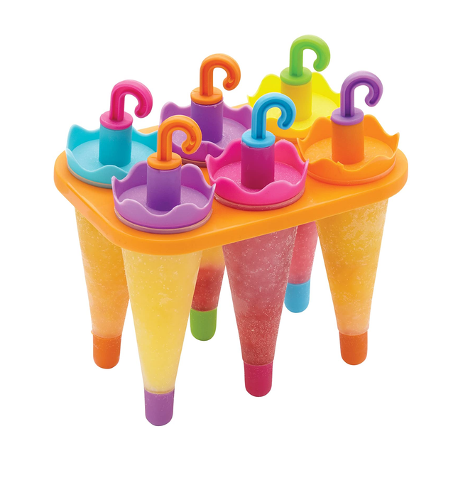 KITCHENCRAFT ICE LOLLY MOULD WITH 6 REUSABLE UMBRELLA STYLE STICKS, PLASTIC, MULTI COLOUR