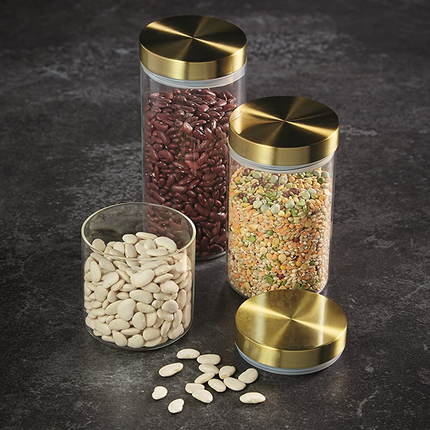 KITCHENCRAFT MASTERCLASS AIRTIGHT GLASS FOOD STORAGE JAR WITH BRASS LID, TRANSPARENT, 1.5 L (2.75 PINTS)