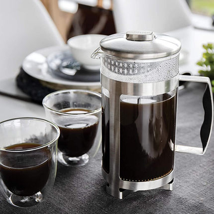 LA CAFETIèRE COFFEE GIFT SET WITH 8 CUP CAFETIERE & DOUBLE WALLED COFFEE GLASSES, STAINLESS STEEL / BOROSILICATE GLASS, 3 PIECES IN BOX