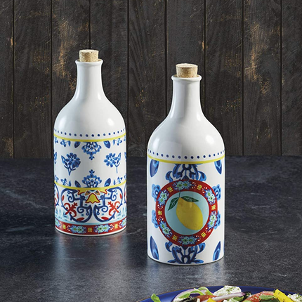 KITCHEN CRAFT WORLD OF FLAVOURS VINEGAR AND OIL BOTTLE SET, CERAMIC, MULTI-COLOUR, 500 ML