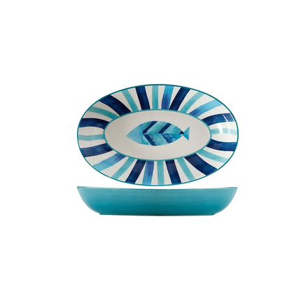 MAXWELL & WILLIAMS REEF 42CM X 26CM OVAL SHAPED CERAMIC BOWL SERVINGWARE BLUE