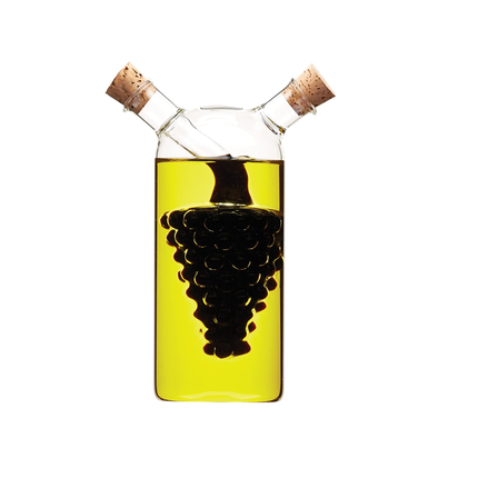 KITCHENCRAFT WORLD OF FLAVOURS 2 IN 1 GLASS GRAPES DESIGN OLIVE OIL DISPENSER AND VINEGAR BOTTLE