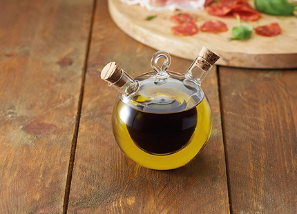 KITCHENCRAFT WORLD OF FLAVOURS 2-IN-1 ROUND OLIVE OIL DISPENSER AND VINEGAR BOTTLE - CLEAR GLASS