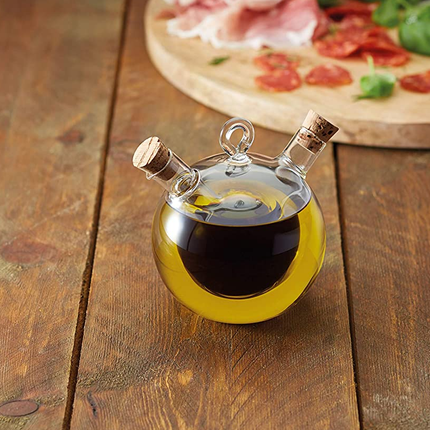 KITCHENCRAFT WORLD OF FLAVOURS 2-IN-1 ROUND OLIVE OIL DISPENSER AND VINEGAR BOTTLE - CLEAR GLASS