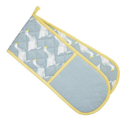 KITCHENCRAFT 100% COTTON 'GOOSE' ANIMAL-THEMED DOUBLE OVEN GLOVES, 86 X 18 CM (34" X 7") - GREY / WHITE