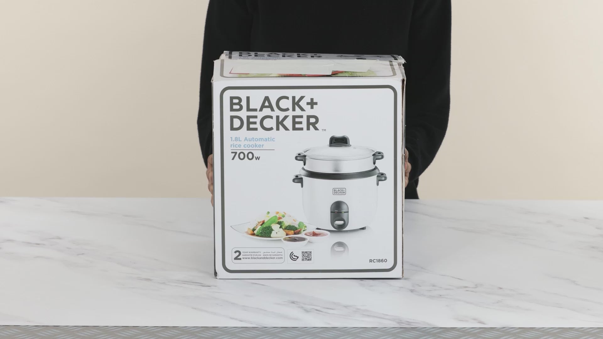 Black & Decker 2-in-1 Non-Stick Rice Cooker 700W 1.8L Steamer 