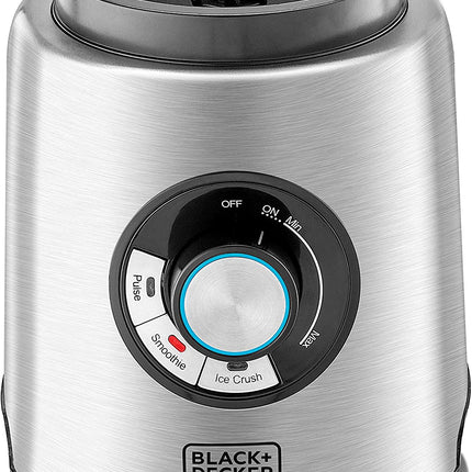 خلاط بلاك آند ديكر 1200 واط 1.7 لتر عالي الطاقة مع وعاء زجاجي أسود / فضي