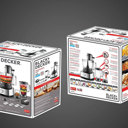 محضر الطعام بلاك اند ديكر 4 في 1، 880 واط، تتكون من خلاط ومطحنة وعجانة، 31 وظيفة، فضي/اسود