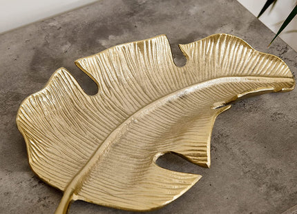 Artesà Gold Palm Leaf Plate, Cast Aluminium Serving Platter with Gold-Coloured Finish, 33 x 18.5cm