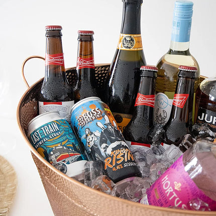 BarCraft Large Copper Champagne Bucket, Ice Bucket for Champagne, Wine, Beer, Hammered Steel, 50 x 32.5 x 29cm