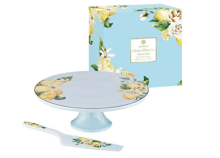 CITRUS BLOOMS FOOTED CAKE STAND & SERVER SET