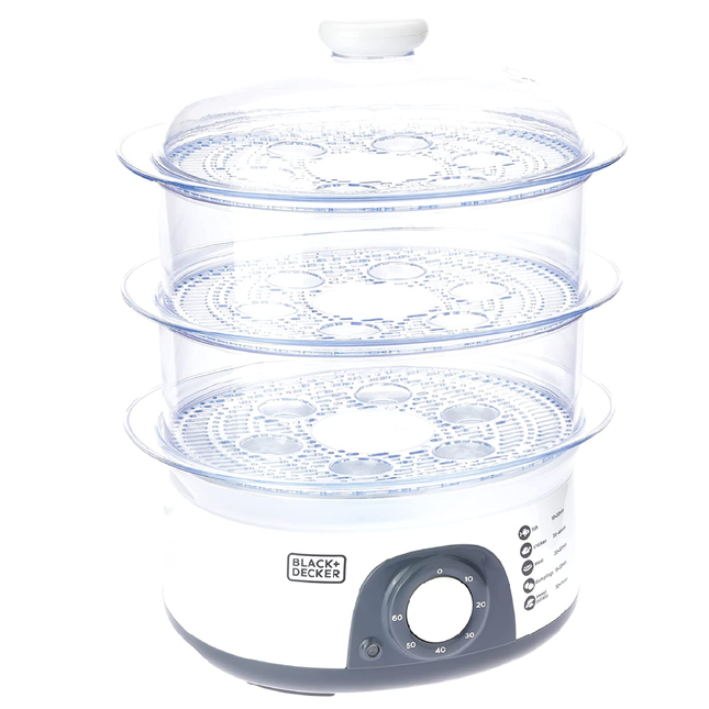 Black &amp; Decker 775W 10L 3-Ply Food Steamer with Timer White 