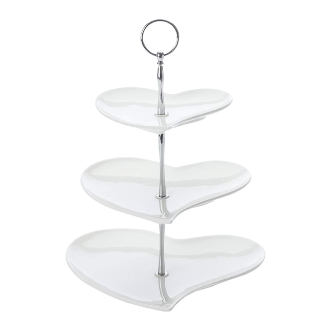 Maxwell & Williams White Basics 3 Tier Cake Stand in Gift Box, Heart Shaped, Porcelain, White